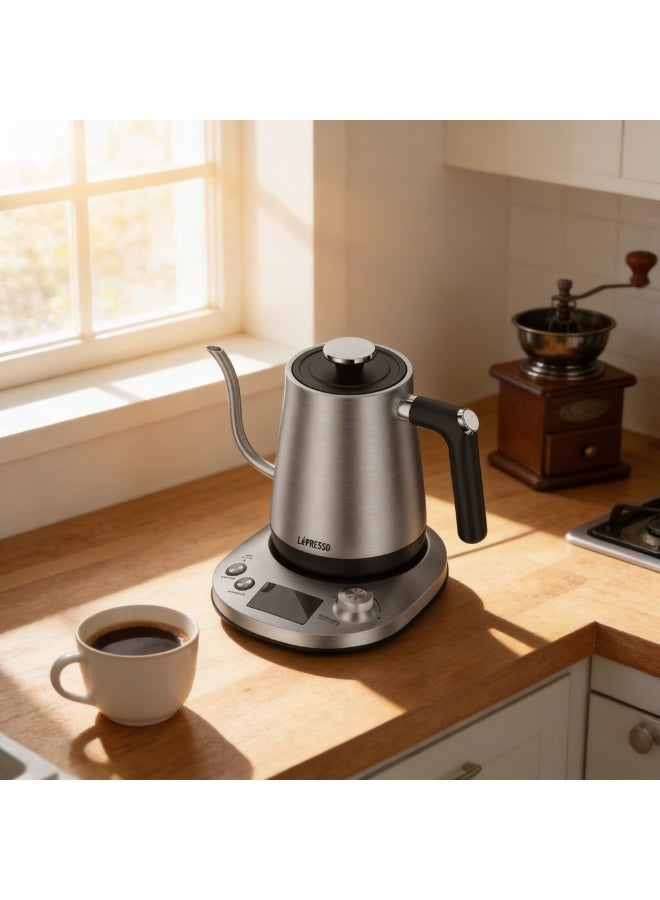 LePRESSO 800ml Pour-Over Electric Kettle 850W Rated Power with Temperature Control & Keep Warm Mode, Long Narrow Spout, Built-in Safeguard, Stainless Steel Material - Grey - Image 2